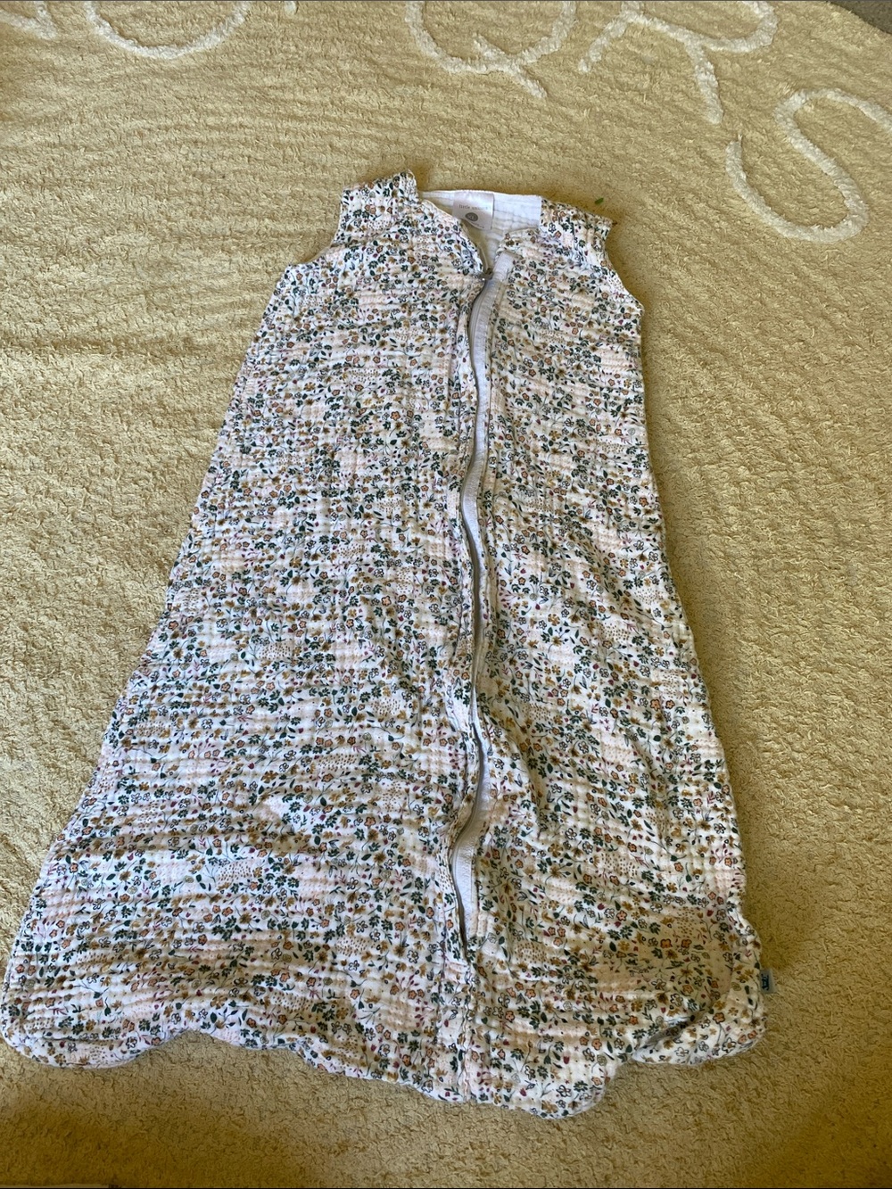 Sleeveless Floral Baby Sleep Sack - White with Pink & Green Flowers